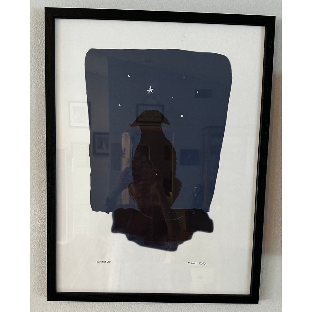 M. Mason 2004 Brightest Star Dog Silhouette Framed Art Print NavyBlue BlackFrame